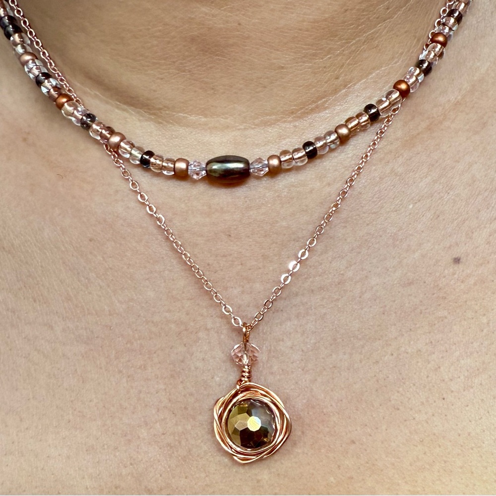 Earth-Tone Minimalist Beaded Layering Necklace -Adjustable Length